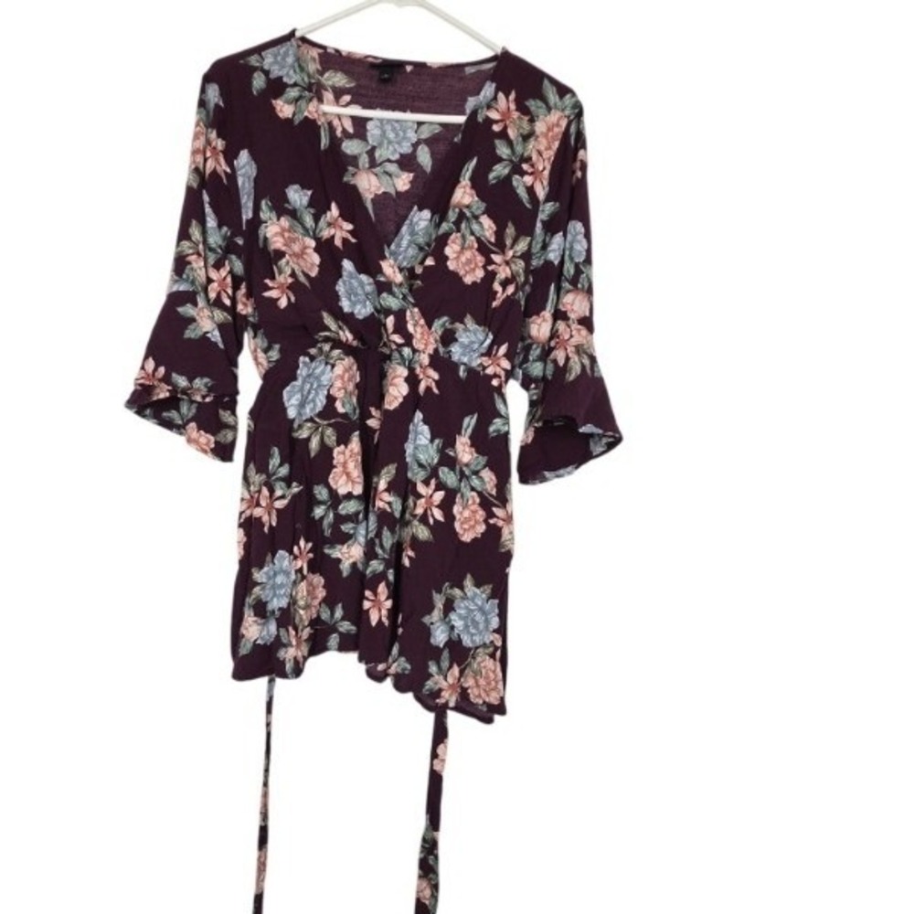 Torrid Blouse 1x Womens Plus Size Floral Burgundy V Neck Coquette Cottage Core